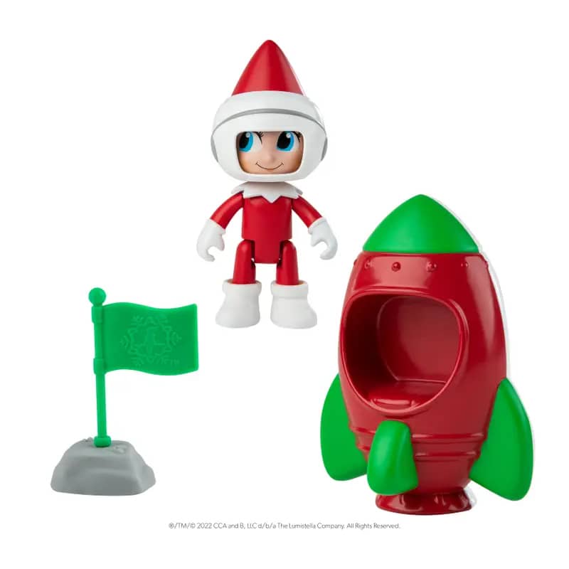 Contenido del paquete de juegos The Elf on the Shelf Space: figura articulada con 5 accesorios espaciales