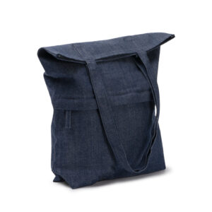 Bolso de tejido vaquero reciclado personalizado | Bolsa con bolsillo frontal y asas largas