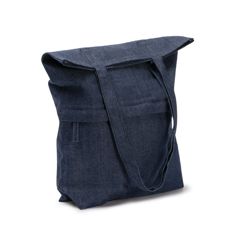 Bolso de tejido vaquero reciclado personalizado | Bolsa con bolsillo frontal y asas largas