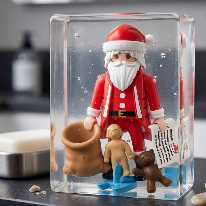 Jabón de glicerina con Papá Noel sorpresa | Jabón navideño para niños
