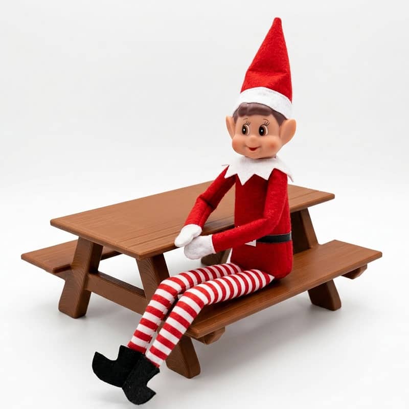 Mesa de picnic para Elfo Travieso | Mesa miniatura para trastadas navideñas