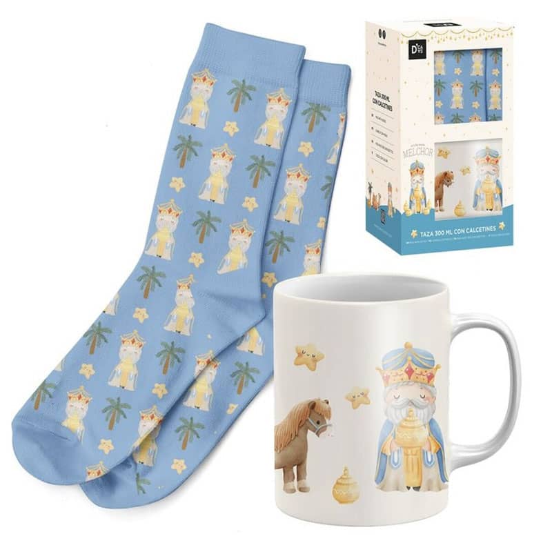 Set regalo taza 300 ml con calcetín Reyes Magos Melchor | Regalo navideño original